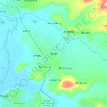 Mapa topográfico Maluti, altitude, relevo
