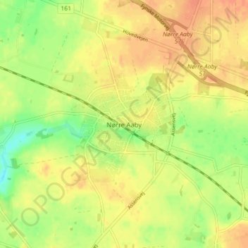 Mapa topográfico Nørre Aaby, altitude, relevo