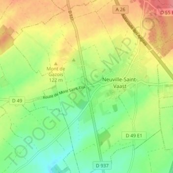 Mapa topográfico La Targette, altitude, relevo