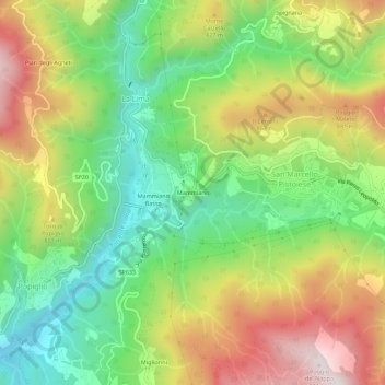 Mapa topográfico Mammiano, altitude, relevo