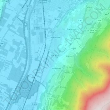 Mapa topográfico Villard Noir, altitude, relevo