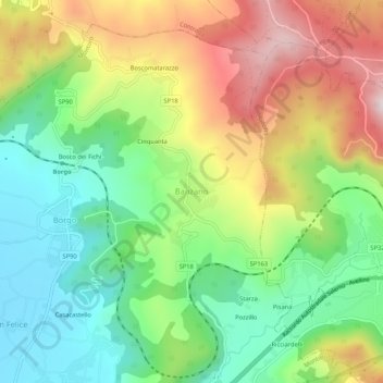 Mapa topográfico Banzano, altitude, relevo