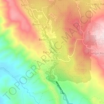 Mapa topográfico Batu Hampar, altitude, relevo