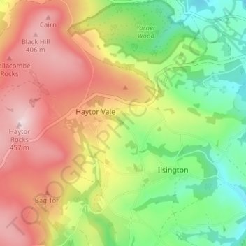 Mapa topográfico Smallacombe, altitude, relevo