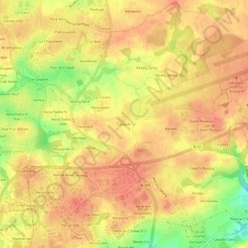 Mapa topográfico Cosquer, altitude, relevo