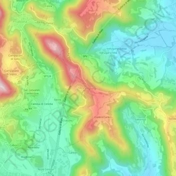 Mapa topográfico Montepulgo, altitude, relevo