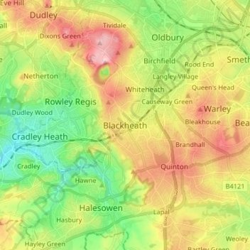 Mapa topográfico Blackheath, altitude, relevo