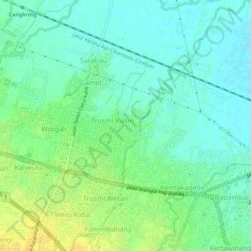 Mapa topográfico Kalitengah, altitude, relevo