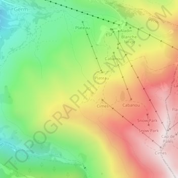 Mapa topográfico Source de Magnéras, altitude, relevo