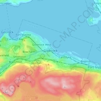 Mapa topográfico Greenock, altitude, relevo
