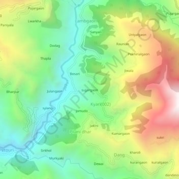 Mapa topográfico sujjargaon, altitude, relevo