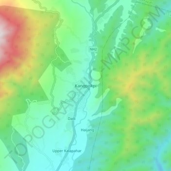 Mapa topográfico Kangpokpi, altitude, relevo