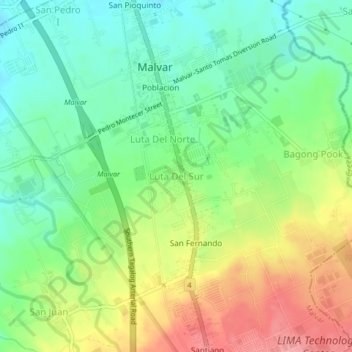 Mapa topográfico Luta Del Sur, altitude, relevo