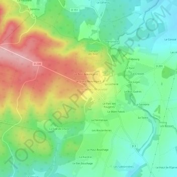 Mapa topográfico Les Cruchets, altitude, relevo
