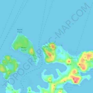 Mapa topográfico Coco Beach, altitude, relevo