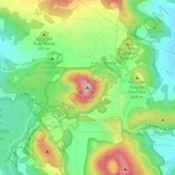 Mapa topográfico Volcà del Croscat, altitude, relevo