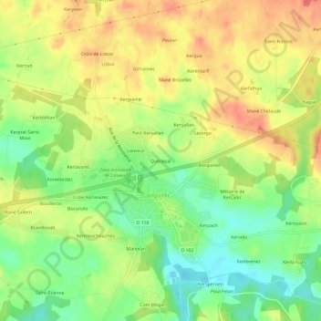 Mapa topográfico Quénécal, altitude, relevo