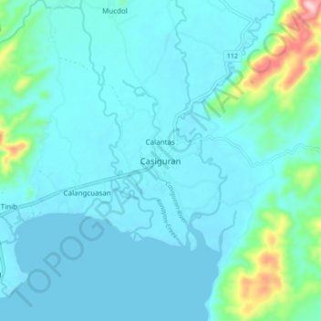 Mapa topográfico Casiguran, altitude, relevo