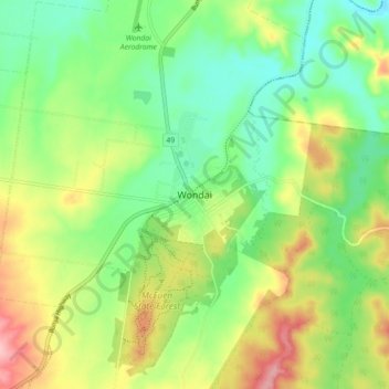 Mapa topográfico Wondai, altitude, relevo