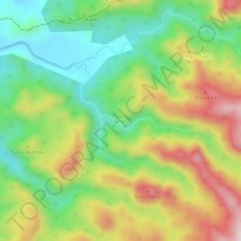 Mapa topográfico Bojo, altitude, relevo