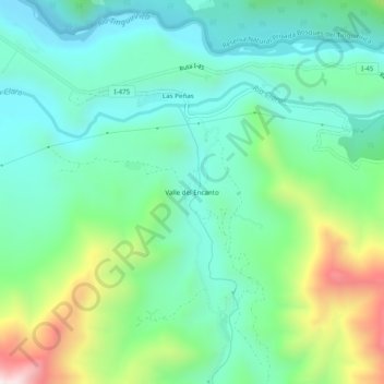 Mapa topográfico Valle del Encanto, altitude, relevo