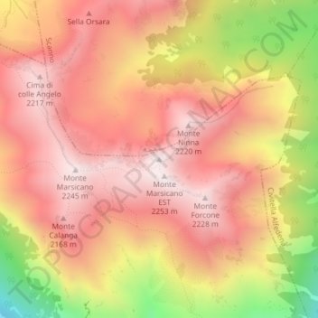 Mapa topográfico Quota, altitude, relevo