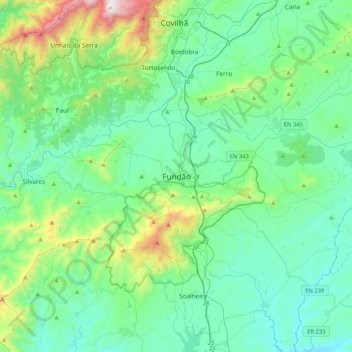 Mapa topográfico Fundão, altitude, relevo