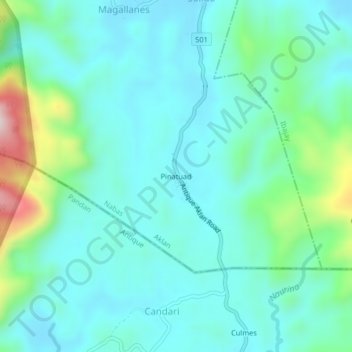Mapa topográfico Pinatuad, altitude, relevo