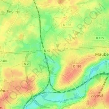 Mapa topográfico Douzies, altitude, relevo