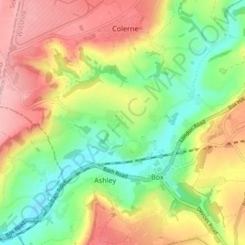 Mapa topográfico Ditteridge, altitude, relevo