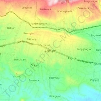 Mapa topográfico Cilongok, altitude, relevo