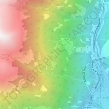 Mapa topográfico Pratalzo, altitude, relevo