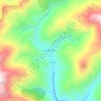 Mapa topográfico Pendilla de Arbas, altitude, relevo