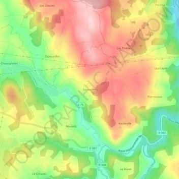 Mapa topográfico Sarrouillet, altitude, relevo
