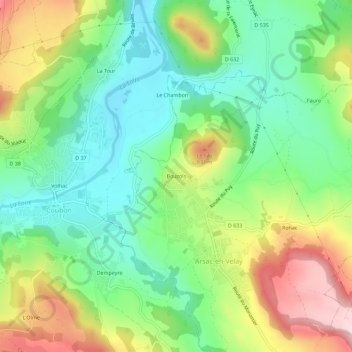 Mapa topográfico Bouzols, altitude, relevo