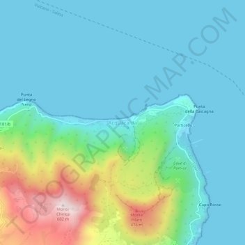 Mapa topográfico Acquacalda, altitude, relevo