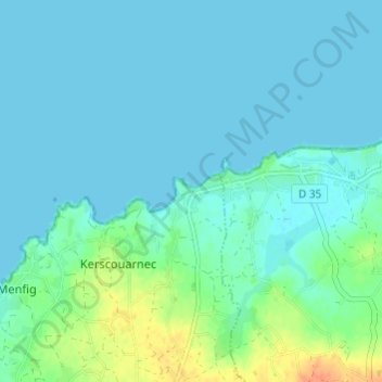Mapa topográfico Poulfoën, altitude, relevo