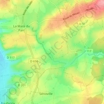 Mapa topográfico Durécu, altitude, relevo