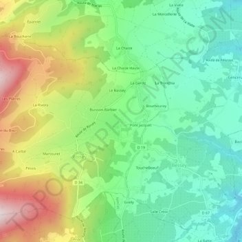 Mapa topográfico Le Briat, altitude, relevo