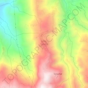 Mapa topográfico Sevilla, altitude, relevo