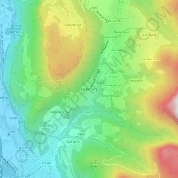 Mapa topográfico Les Barniers, altitude, relevo