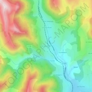 Mapa topográfico Les Lussettes, altitude, relevo