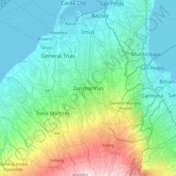 Mapa topográfico Dasmariñas, altitude, relevo