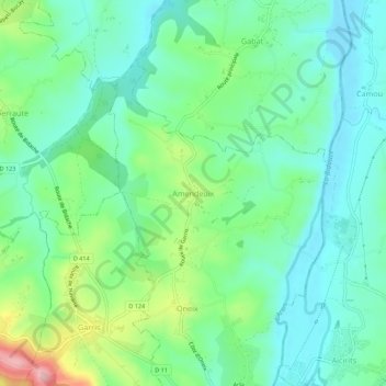 Mapa topográfico Amendeuix, altitude, relevo