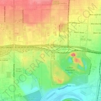 Mapa topográfico West Colton, altitude, relevo