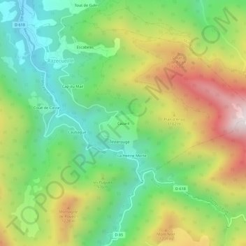 Mapa topográfico Cazaril, altitude, relevo