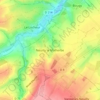 Mapa topográfico Neuilly le Malherbe, altitude, relevo
