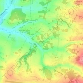 Mapa topográfico Verrière, altitude, relevo