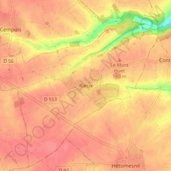 Mapa topográfico Rieux, altitude, relevo