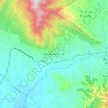 Mapa topográfico San Pablo Guilá, altitude, relevo